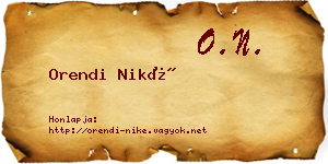 Orendi Niké névjegykártya